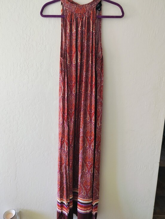 MSK Dresses & Skirts - MSK Paisley Halter Maxi Dress Sz L  Boho Resortwear Tie Back 100% Rayon